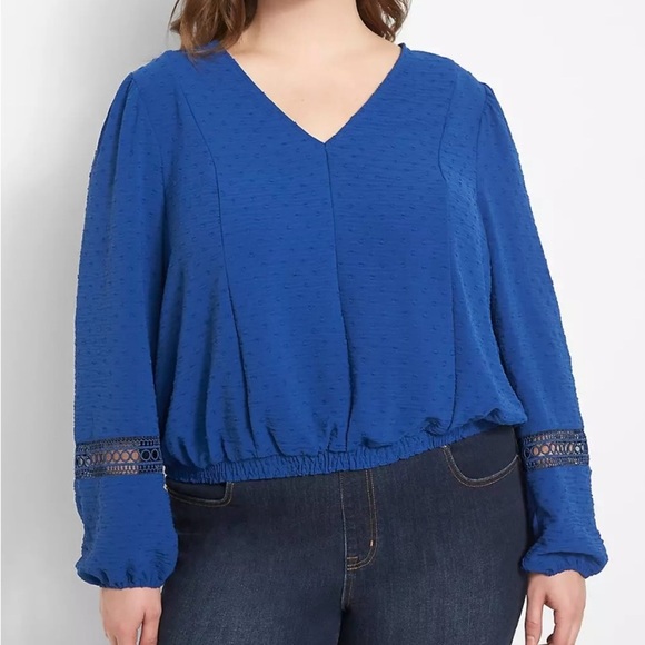 NWOT Lane Bryant Blue long sleeve crop top, size 28 - Picture 1 of 9